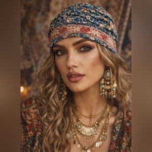 Bohemian Reversible Floral Patterned Women's Beanie Hat